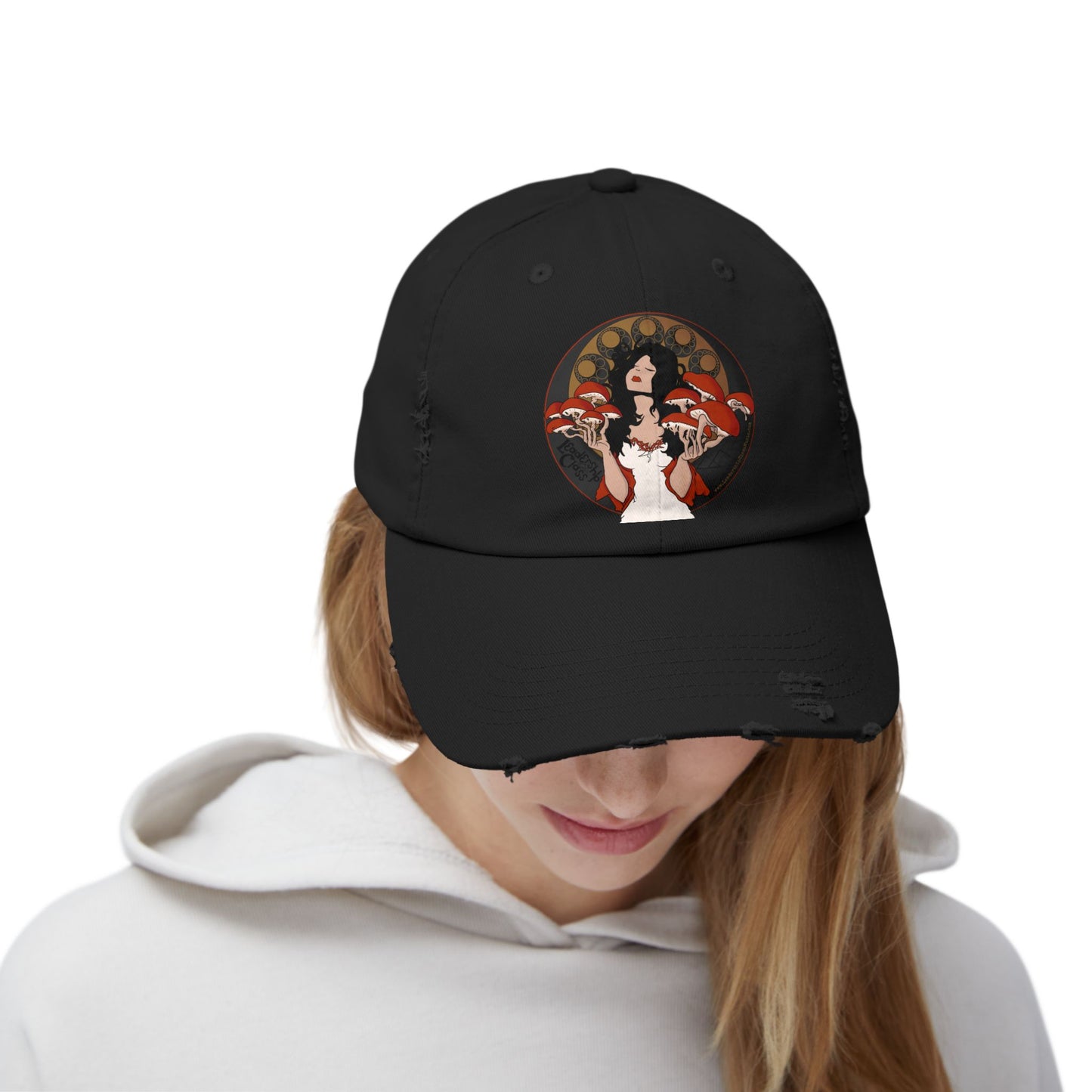 Distressed Cap - The Mystique of Mycelium Alt Rock Band Logo