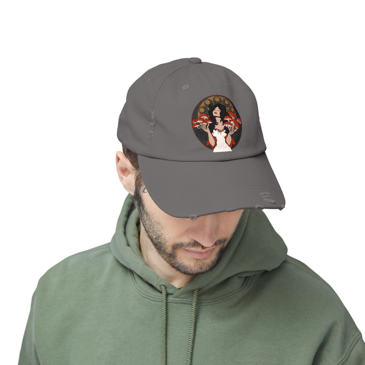 Distressed Cap - The Mystique of Mycelium Alt Rock Band Logo