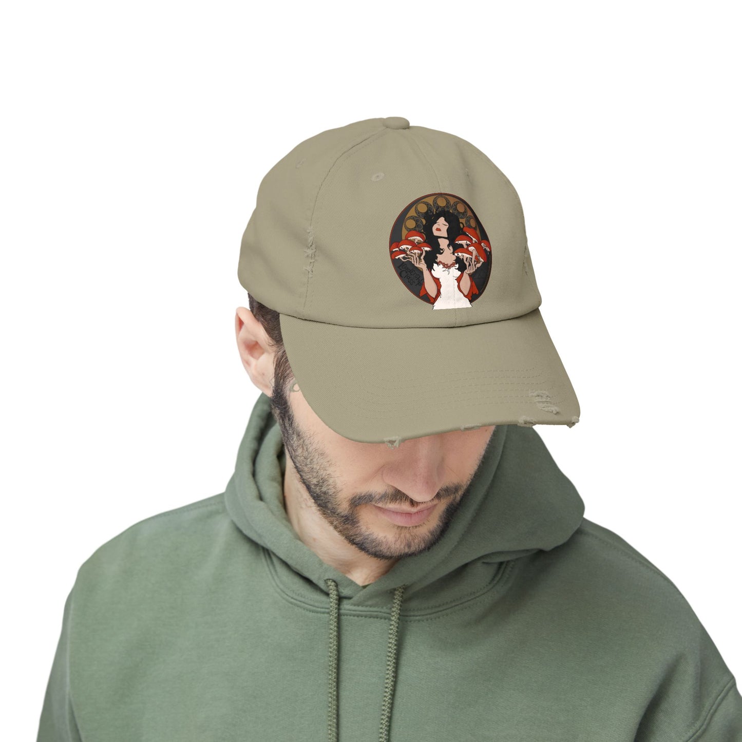 Distressed Cap - The Mystique of Mycelium Alt Rock Band Logo