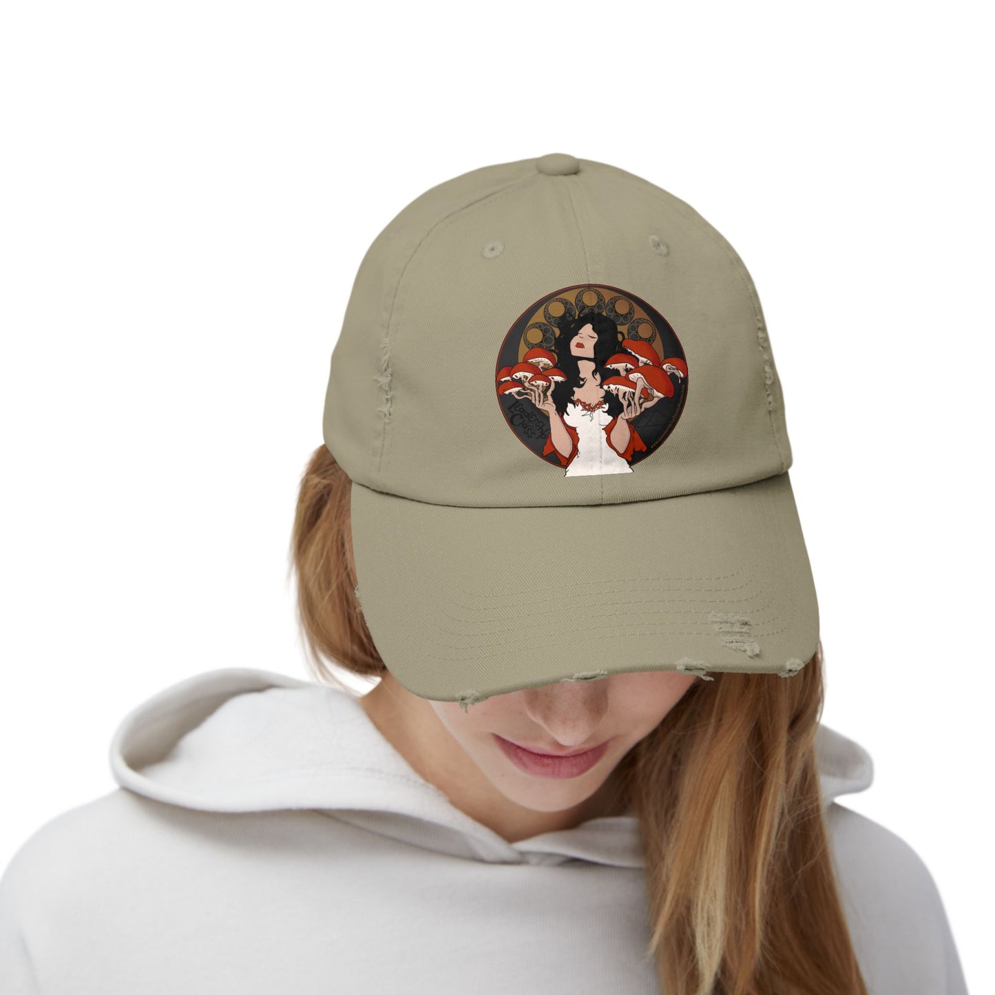 Distressed Cap - The Mystique of Mycelium Alt Rock Band Logo