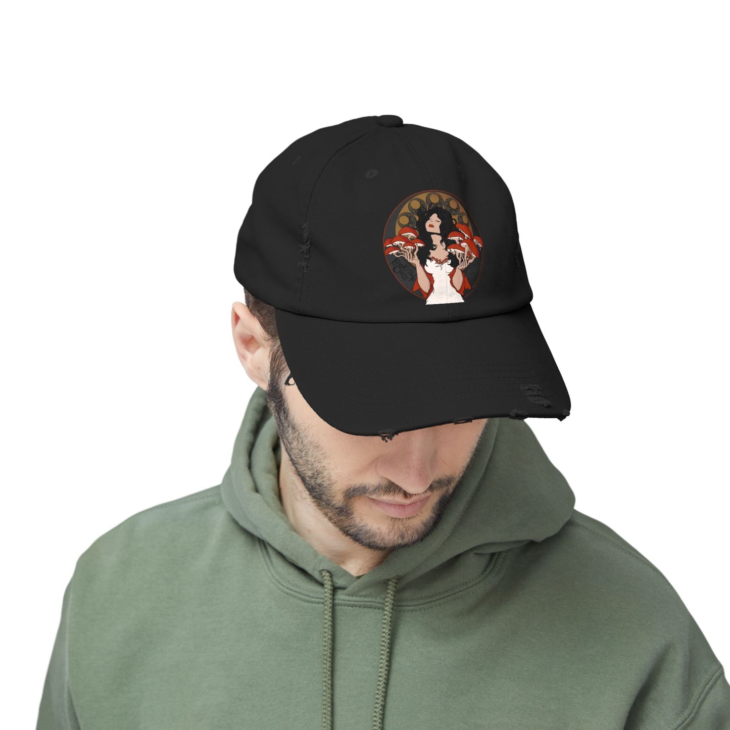 Distressed Cap - The Mystique of Mycelium Alt Rock Band Logo